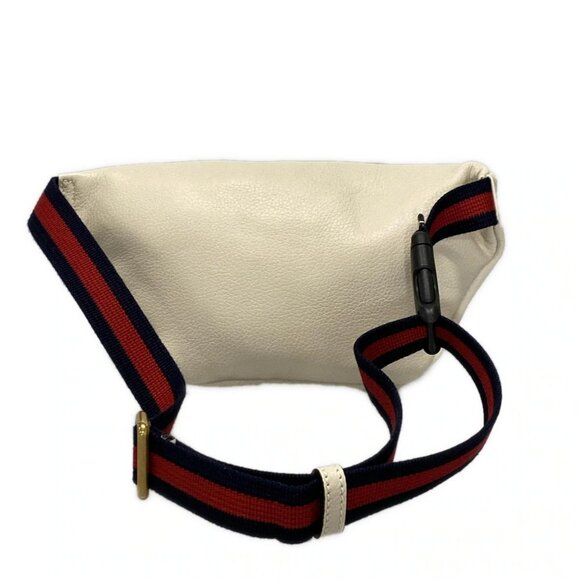 Auth GUCCI Print Small Belt Bag 527792 White Leather Bum Bag - Picture 2 of 16